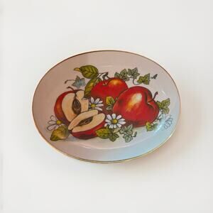 Serving Plate Porcelain Fruit Plate Apples Gold Trim Vintage